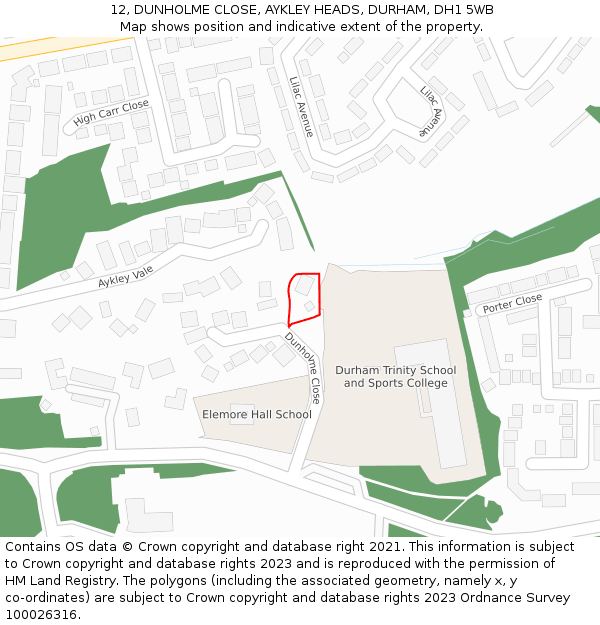 12, DUNHOLME CLOSE, AYKLEY HEADS, DURHAM, DH1 5WB: Location map and indicative extent of plot