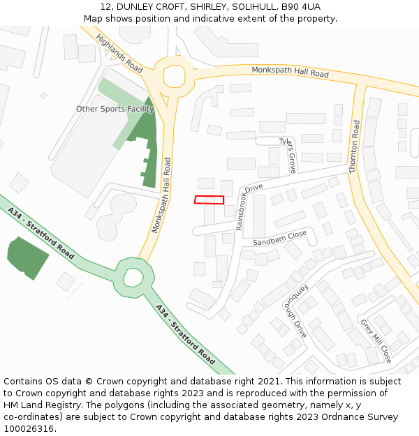 12, DUNLEY CROFT, SHIRLEY, SOLIHULL, B90 4UA: Location map and indicative extent of plot