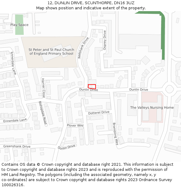 12, DUNLIN DRIVE, SCUNTHORPE, DN16 3UZ: Location map and indicative extent of plot