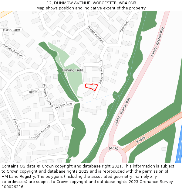 12, DUNMOW AVENUE, WORCESTER, WR4 0NR: Location map and indicative extent of plot