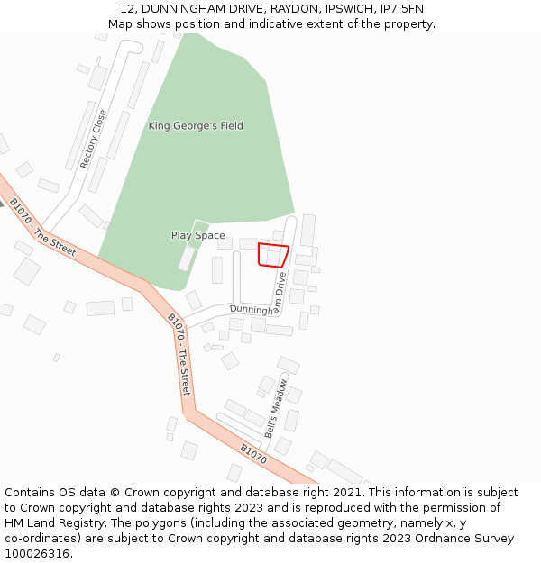 12, DUNNINGHAM DRIVE, RAYDON, IPSWICH, IP7 5FN: Location map and indicative extent of plot