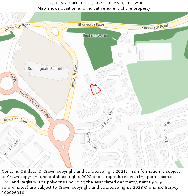 12, DUNNLYNN CLOSE, SUNDERLAND, SR3 2SX: Location map and indicative extent of plot