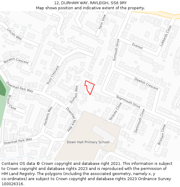 12, DURHAM WAY, RAYLEIGH, SS6 9RY: Location map and indicative extent of plot