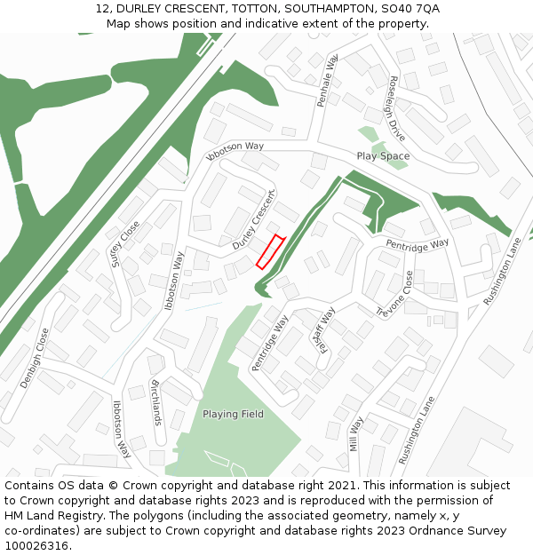 12, DURLEY CRESCENT, TOTTON, SOUTHAMPTON, SO40 7QA: Location map and indicative extent of plot