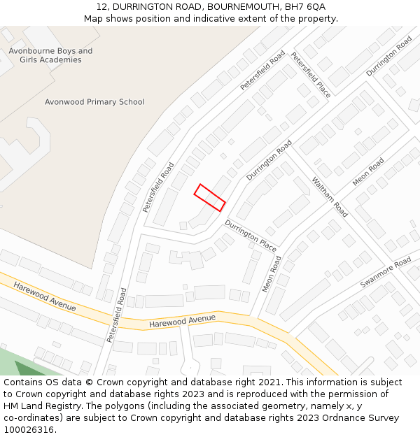 12, DURRINGTON ROAD, BOURNEMOUTH, BH7 6QA: Location map and indicative extent of plot