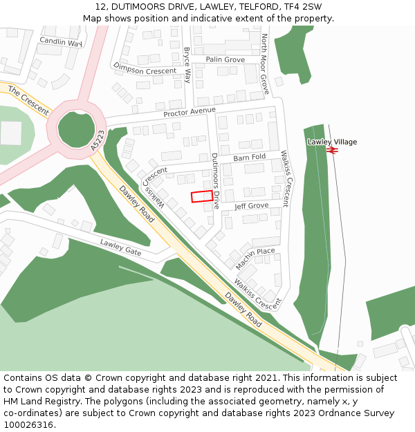 12, DUTIMOORS DRIVE, LAWLEY, TELFORD, TF4 2SW: Location map and indicative extent of plot