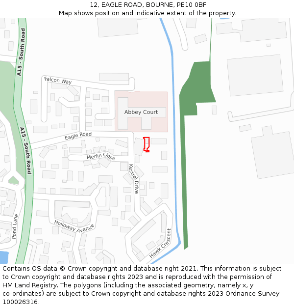 12, EAGLE ROAD, BOURNE, PE10 0BF: Location map and indicative extent of plot