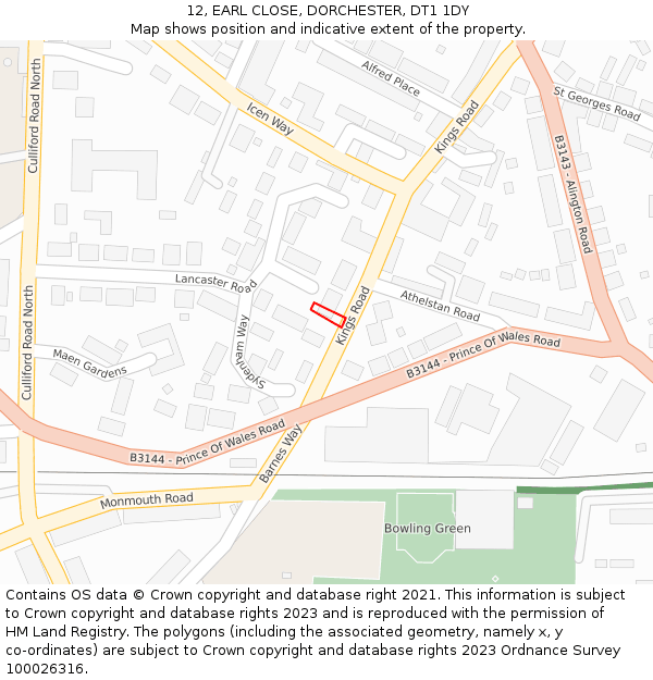 12, EARL CLOSE, DORCHESTER, DT1 1DY: Location map and indicative extent of plot