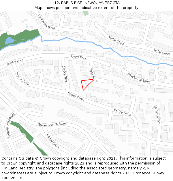 12, EARLS RISE, NEWQUAY, TR7 2TA: Location map and indicative extent of plot