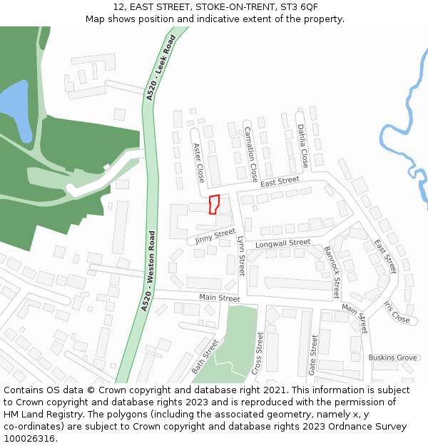 12, EAST STREET, STOKE-ON-TRENT, ST3 6QF: Location map and indicative extent of plot