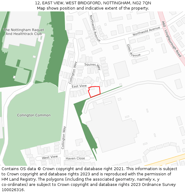 12, EAST VIEW, WEST BRIDGFORD, NOTTINGHAM, NG2 7QN: Location map and indicative extent of plot