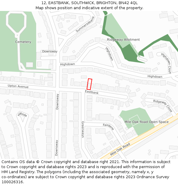 12, EASTBANK, SOUTHWICK, BRIGHTON, BN42 4QL: Location map and indicative extent of plot