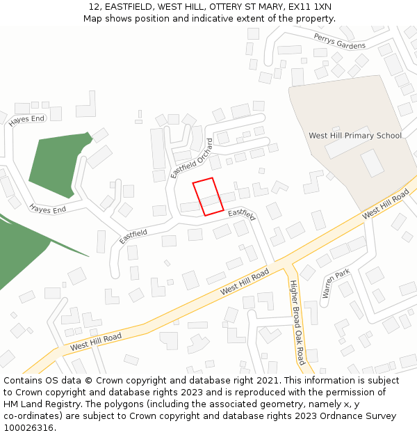 12, EASTFIELD, WEST HILL, OTTERY ST MARY, EX11 1XN: Location map and indicative extent of plot