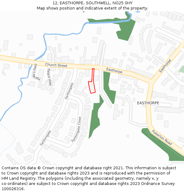 12, EASTHORPE, SOUTHWELL, NG25 0HY: Location map and indicative extent of plot