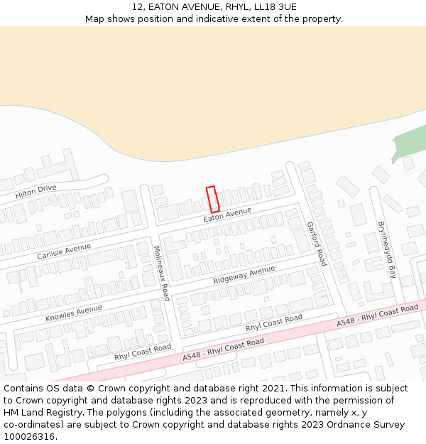 12, EATON AVENUE, RHYL, LL18 3UE: Location map and indicative extent of plot