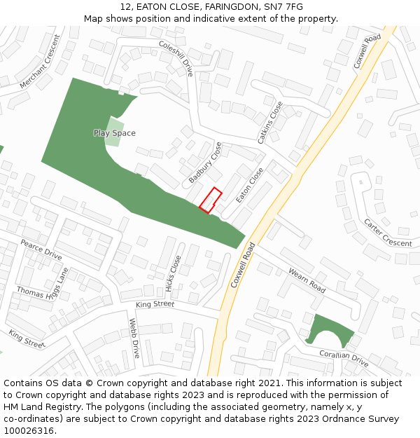 12, EATON CLOSE, FARINGDON, SN7 7FG: Location map and indicative extent of plot