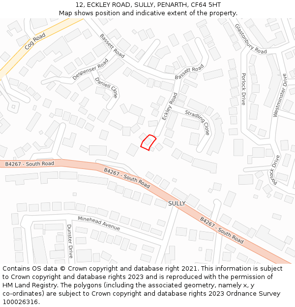 12, ECKLEY ROAD, SULLY, PENARTH, CF64 5HT: Location map and indicative extent of plot