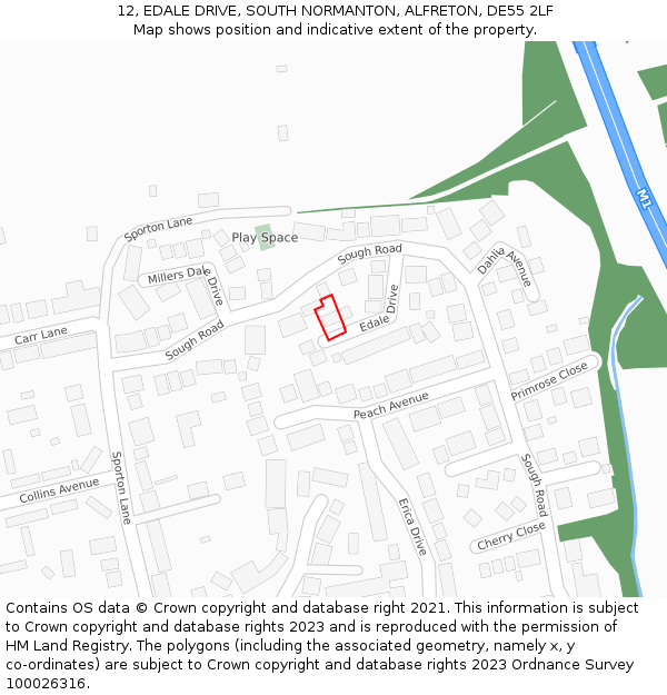 12, EDALE DRIVE, SOUTH NORMANTON, ALFRETON, DE55 2LF: Location map and indicative extent of plot