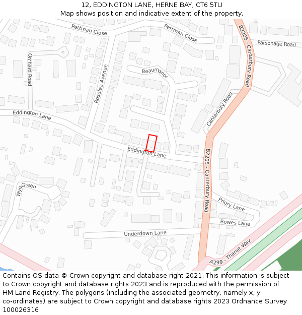 12, EDDINGTON LANE, HERNE BAY, CT6 5TU: Location map and indicative extent of plot