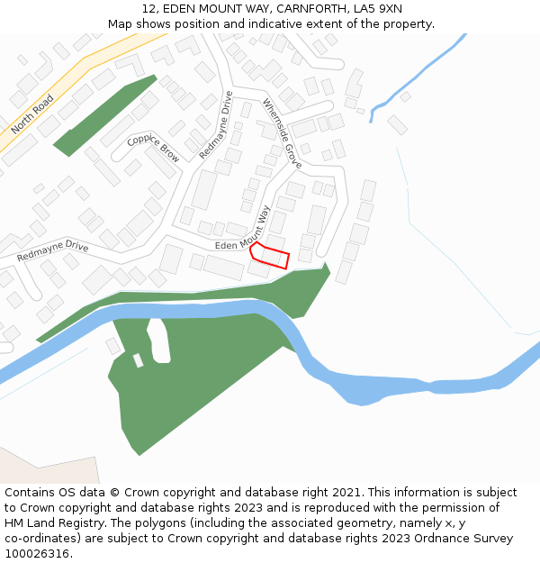 12, EDEN MOUNT WAY, CARNFORTH, LA5 9XN: Location map and indicative extent of plot