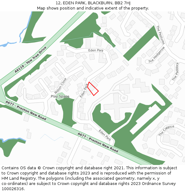 12, EDEN PARK, BLACKBURN, BB2 7HJ: Location map and indicative extent of plot