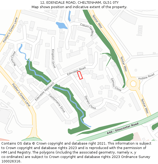 12, EDENDALE ROAD, CHELTENHAM, GL51 0TY: Location map and indicative extent of plot