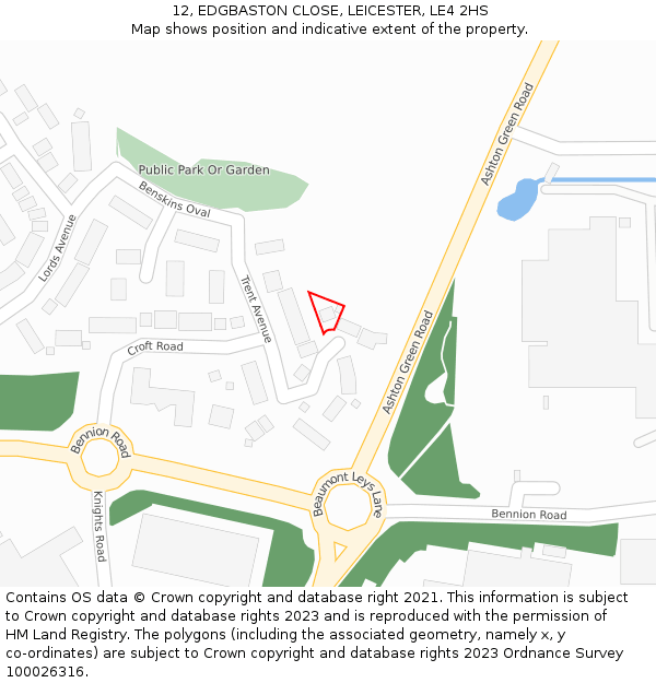 12, EDGBASTON CLOSE, LEICESTER, LE4 2HS: Location map and indicative extent of plot