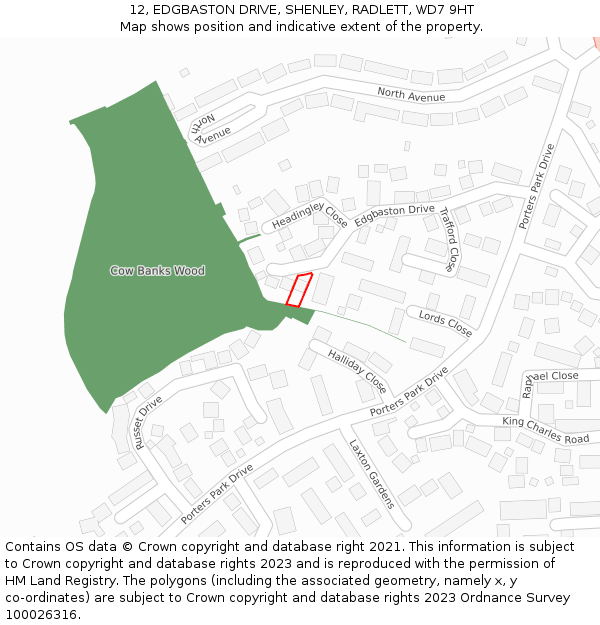 12, EDGBASTON DRIVE, SHENLEY, RADLETT, WD7 9HT: Location map and indicative extent of plot