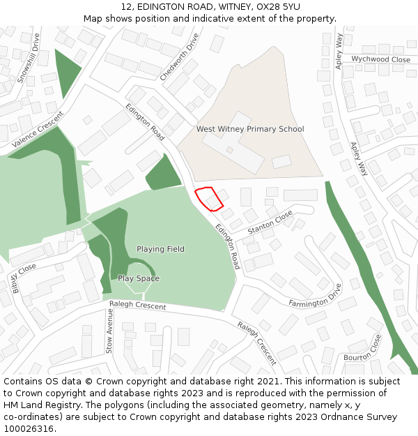 12, EDINGTON ROAD, WITNEY, OX28 5YU: Location map and indicative extent of plot