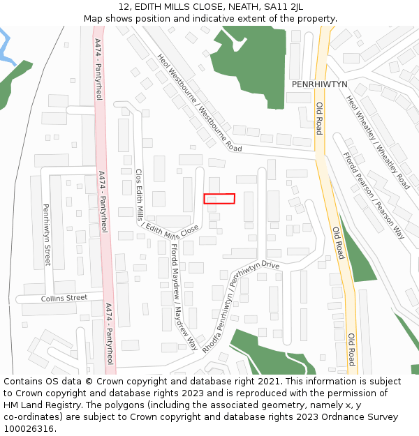 12, EDITH MILLS CLOSE, NEATH, SA11 2JL: Location map and indicative extent of plot