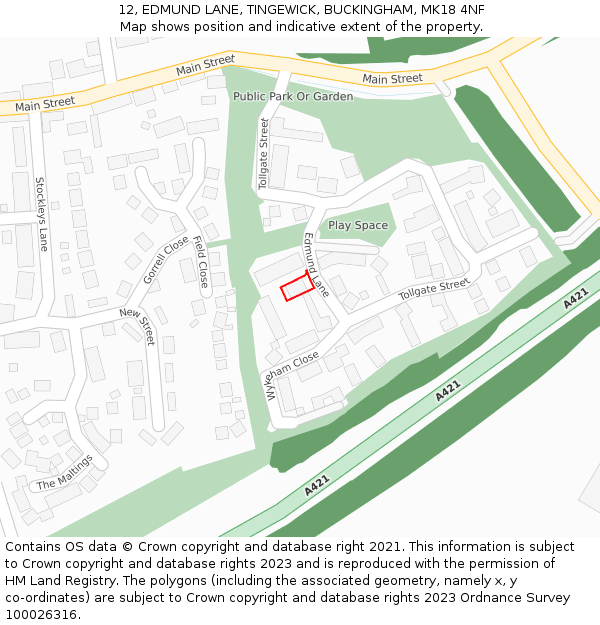 12, EDMUND LANE, TINGEWICK, BUCKINGHAM, MK18 4NF: Location map and indicative extent of plot