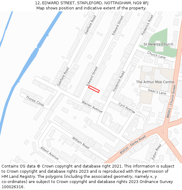 12, EDWARD STREET, STAPLEFORD, NOTTINGHAM, NG9 8FJ: Location map and indicative extent of plot