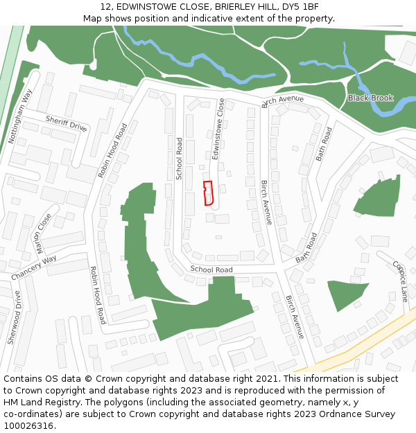 12, EDWINSTOWE CLOSE, BRIERLEY HILL, DY5 1BF: Location map and indicative extent of plot