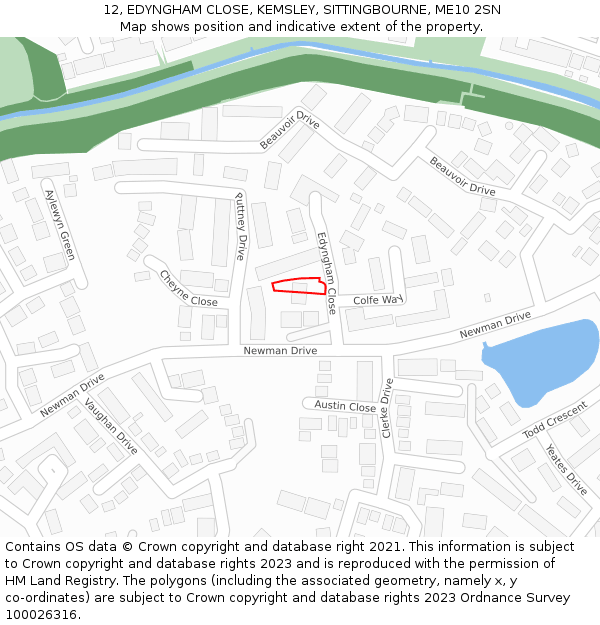 12, EDYNGHAM CLOSE, KEMSLEY, SITTINGBOURNE, ME10 2SN: Location map and indicative extent of plot