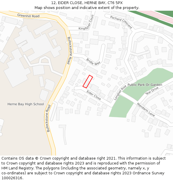 12, EIDER CLOSE, HERNE BAY, CT6 5PX: Location map and indicative extent of plot