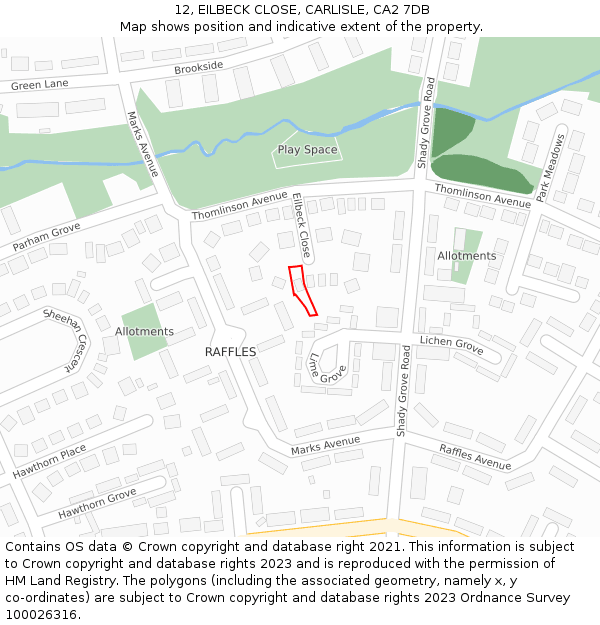 12, EILBECK CLOSE, CARLISLE, CA2 7DB: Location map and indicative extent of plot