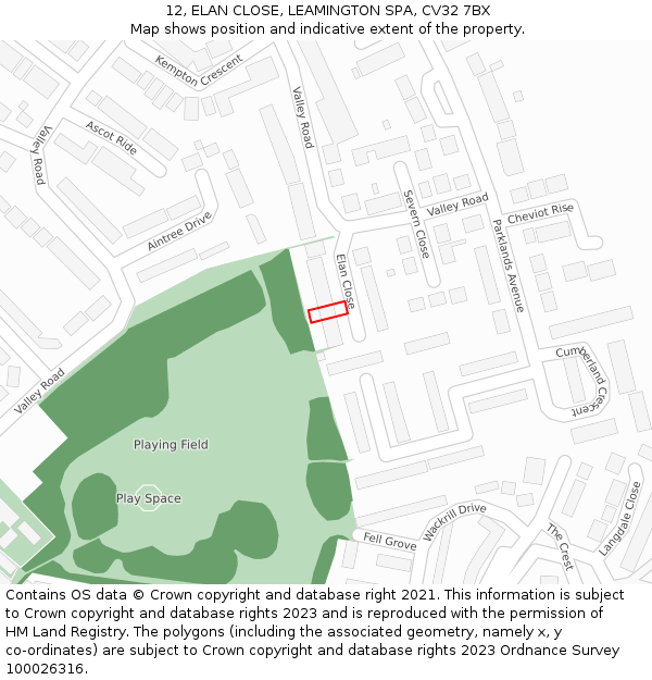 12, ELAN CLOSE, LEAMINGTON SPA, CV32 7BX: Location map and indicative extent of plot
