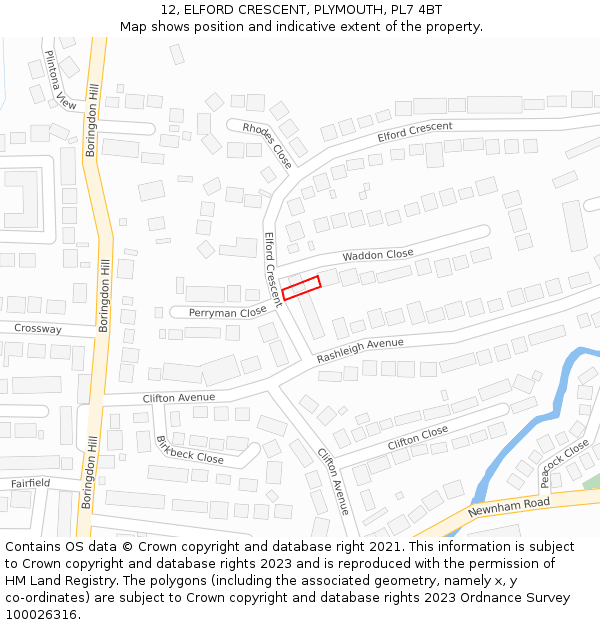 12, ELFORD CRESCENT, PLYMOUTH, PL7 4BT: Location map and indicative extent of plot