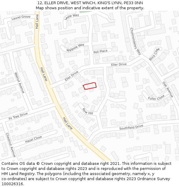 12, ELLER DRIVE, WEST WINCH, KING'S LYNN, PE33 0NN: Location map and indicative extent of plot