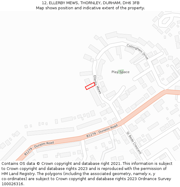 12, ELLERBY MEWS, THORNLEY, DURHAM, DH6 3FB: Location map and indicative extent of plot