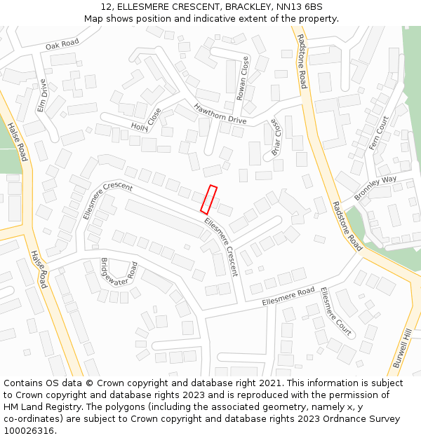 12, ELLESMERE CRESCENT, BRACKLEY, NN13 6BS: Location map and indicative extent of plot