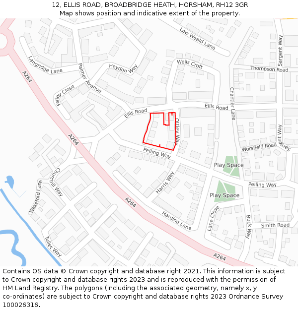 12, ELLIS ROAD, BROADBRIDGE HEATH, HORSHAM, RH12 3GR: Location map and indicative extent of plot