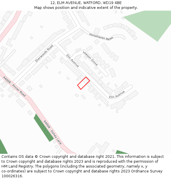 12, ELM AVENUE, WATFORD, WD19 4BE: Location map and indicative extent of plot