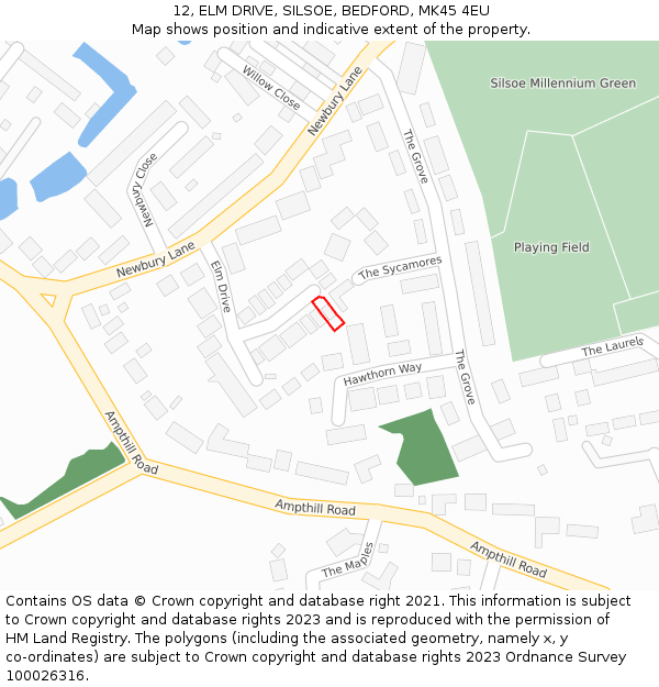 12, ELM DRIVE, SILSOE, BEDFORD, MK45 4EU: Location map and indicative extent of plot