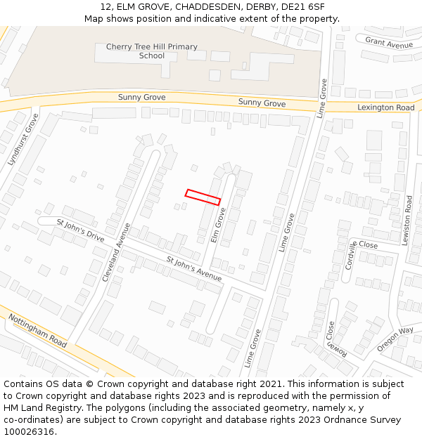 12, ELM GROVE, CHADDESDEN, DERBY, DE21 6SF: Location map and indicative extent of plot