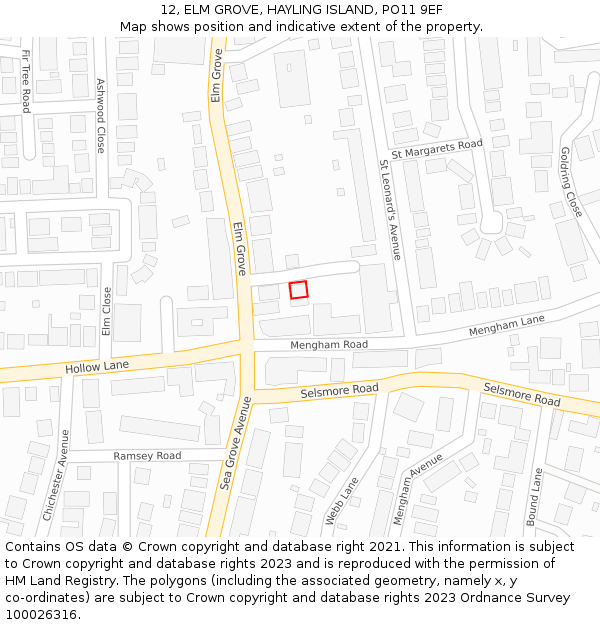 12, ELM GROVE, HAYLING ISLAND, PO11 9EF: Location map and indicative extent of plot