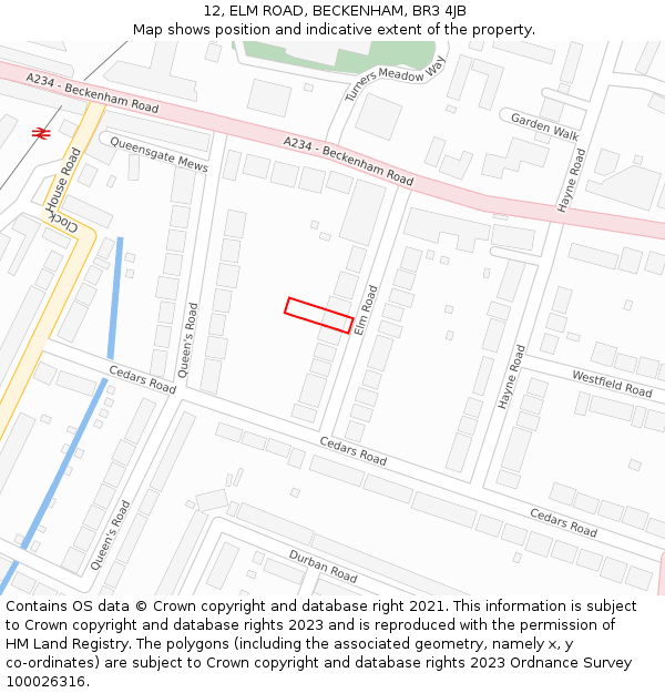 12, ELM ROAD, BECKENHAM, BR3 4JB: Location map and indicative extent of plot