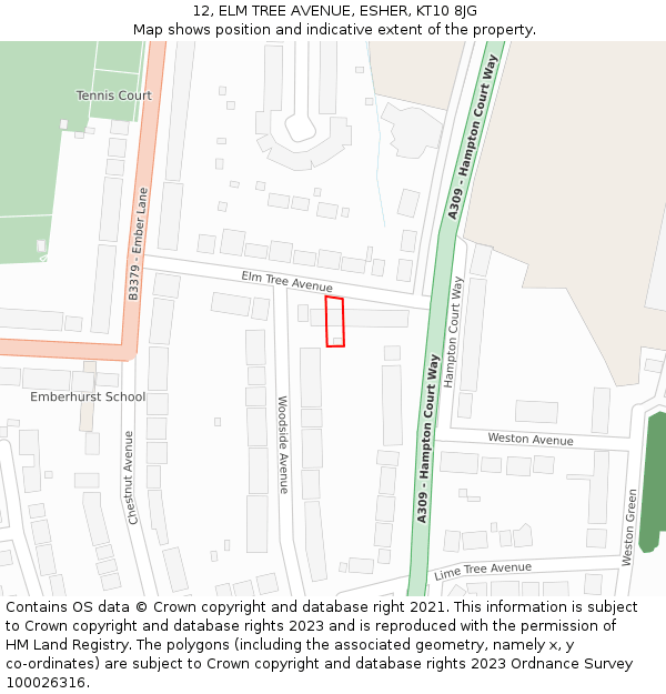 12, ELM TREE AVENUE, ESHER, KT10 8JG: Location map and indicative extent of plot