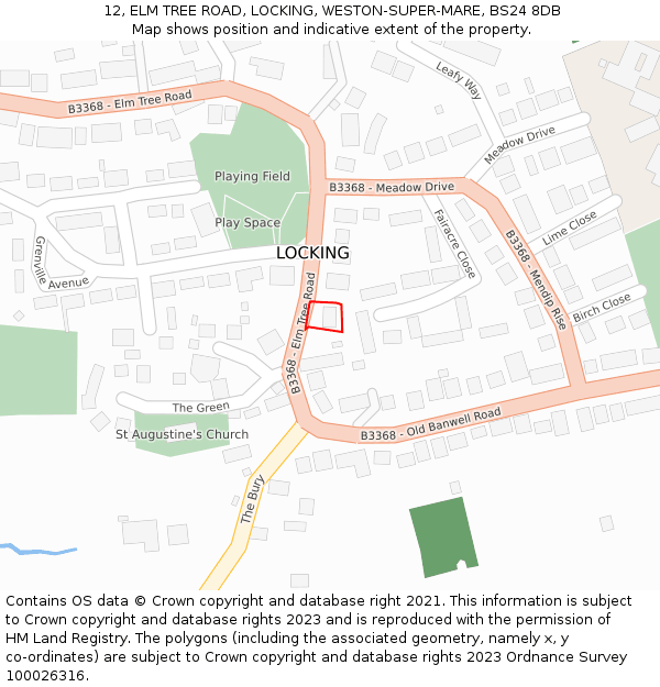 12, ELM TREE ROAD, LOCKING, WESTON-SUPER-MARE, BS24 8DB: Location map and indicative extent of plot