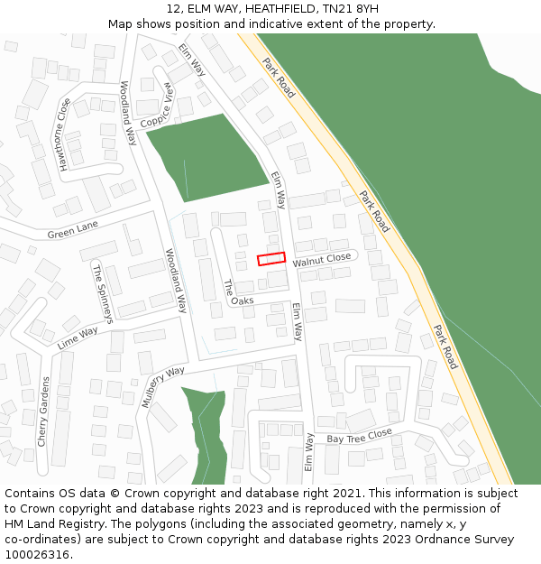 12, ELM WAY, HEATHFIELD, TN21 8YH: Location map and indicative extent of plot